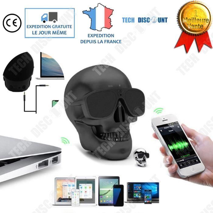 TD® mini haut parleur enceinte portable sans fil bluetooth tête de mort rouge noir Halloween déguisement décoration ordinateur