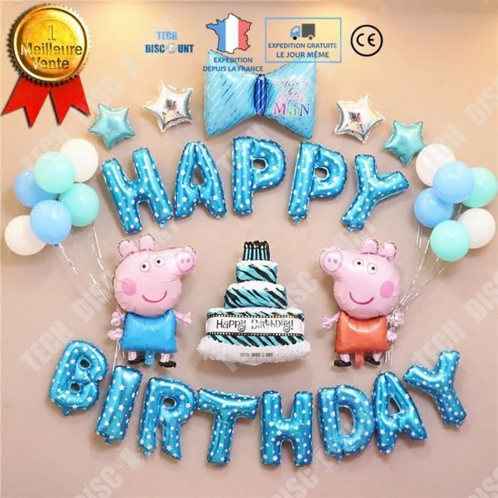 Td Kit Decoration Joyeux Anniversaire Peppa Pig Patisserie Gateau 1 An Fille Garcon Bebe Fete Rose Banniere Happy Birthday Ballons Cdiscount Maison