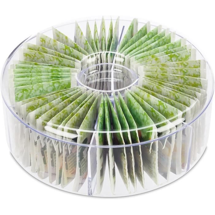 Boîte à Thé En Bambou - 12 Compartiments Transparents - Rangement élégant Pour Sachets De Thé - Design Naturel Et Durable