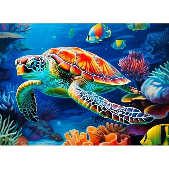 Kit Peinture Diamant 5D 'Tortues De Mer' 30x40 Cm - Toile HD Complète Avec Strass Et Outils - Loisir Créatif Adulte