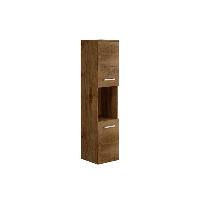 colonne de salle de bain suspendue effet bois avec niche de rangement - l30 x p30 x h133 cm - miela ii