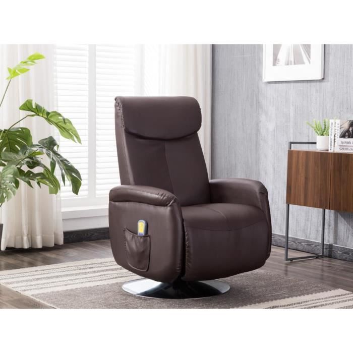fauteuil massant kostas en simili - marron - 8 moteurs - 5 modes de massage - 3 modes d'intensité