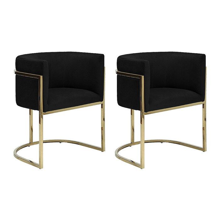 Lot de 2 chaises avec accoudoirs - Velours et acier inoxydable - Noir et doré - PERIA