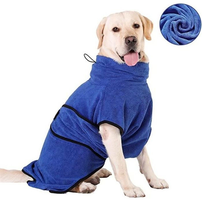 Comparer les prix de XJYDNCG Peignoir pour Chien en Microfibre Lavable Pyjama à Séchage Rapide Serviette Absorbant Manteau Bleu (XL)
