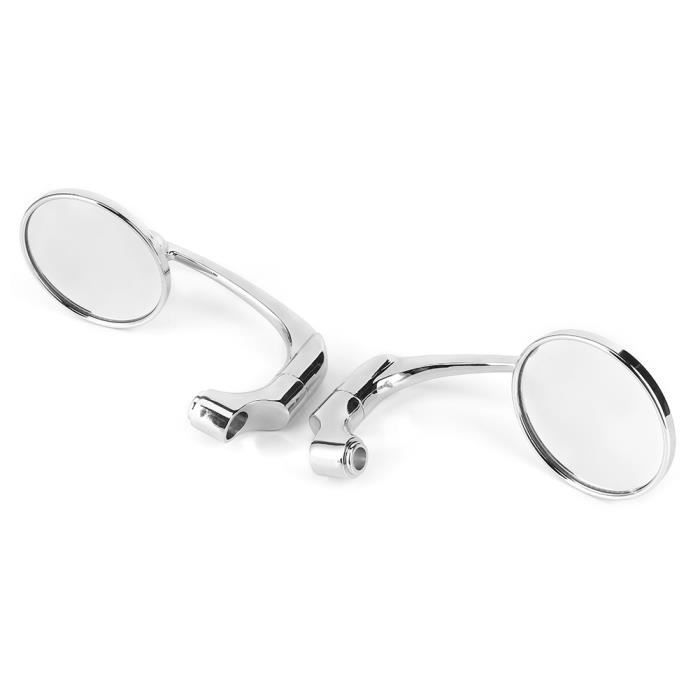 Paire De Rétroviseurs Moto Ronds Aluminium Noir - Pour Guidon 7/8" - Style Café Racer / Custom - Neufs