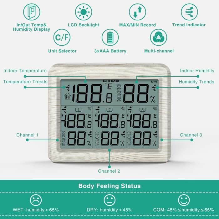 ORIA Hygromètre à Thermomètre Bluetooth 5.0, 2pcs Contrôle App sans Fil  Mètre de Moniteur d'Humidité Température Précis, Capteur Moniteur avec  Ecran, Bouton, Alertes Funtion pour iOS/Android : : Jardin