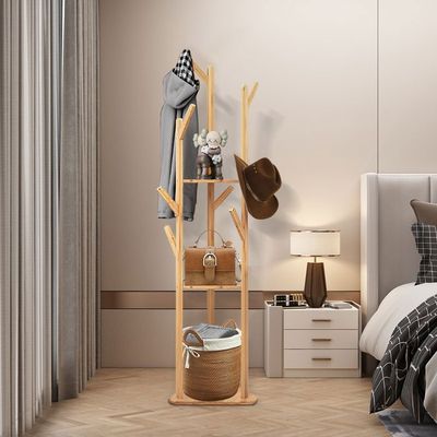 edihome, Porte Manteau sur Pieds, en bois, pour vêtements, 8 crochets, 172 x 38 x 38 cm, pour entrée, couloir ou chambre (Bois