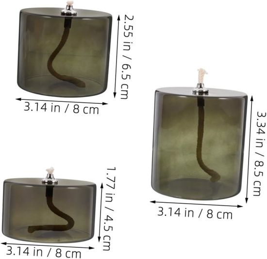 Bougeoirs En Verre ABOOFAN Lot De 3 - Huile Rechargeable, Vert Olive, 8.5x8cm