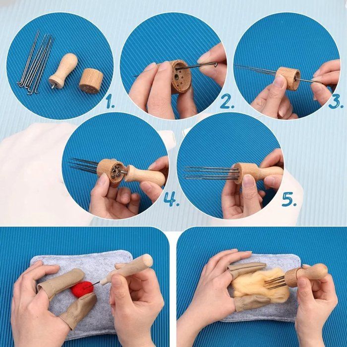 Benlay – Kit De Feutrage à L’aiguille Débutant – 8 Animaux Avec Instructions – 24 Aiguilles – Outils Complets – Porte-clés Inclus