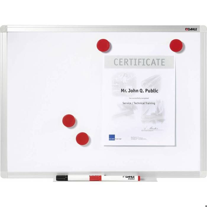 Dahle Tableau Blanc Magnétique 120x90 Cm - Surface Laquée - Cadre Aluminium - Fixation Murale - Fabrication Allemande