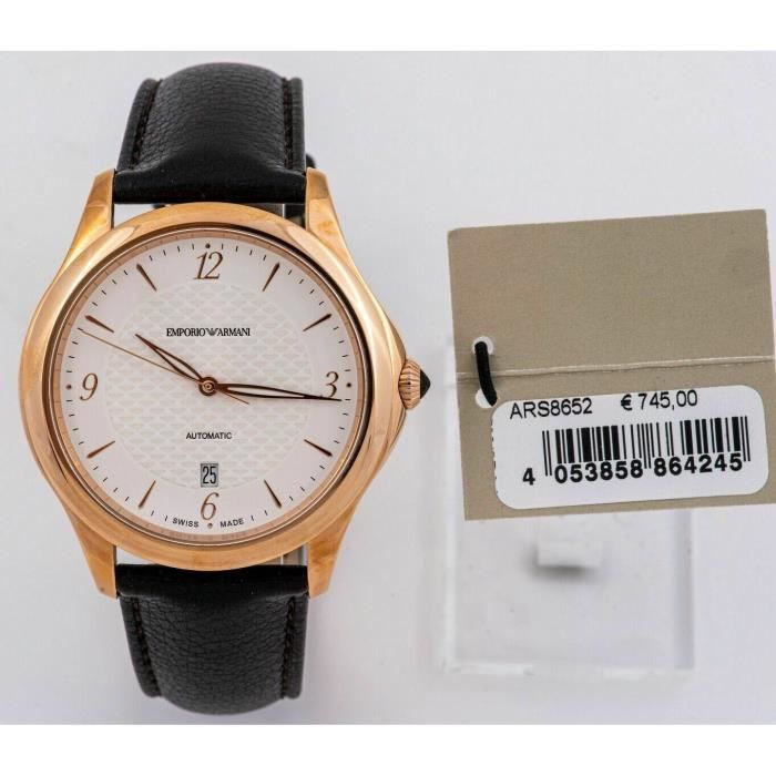 MONTRE HOMME EMPORIO ARMANI swiss made Mouvement automatique avec Date Bracelet Cuir et Cadran Or Rose