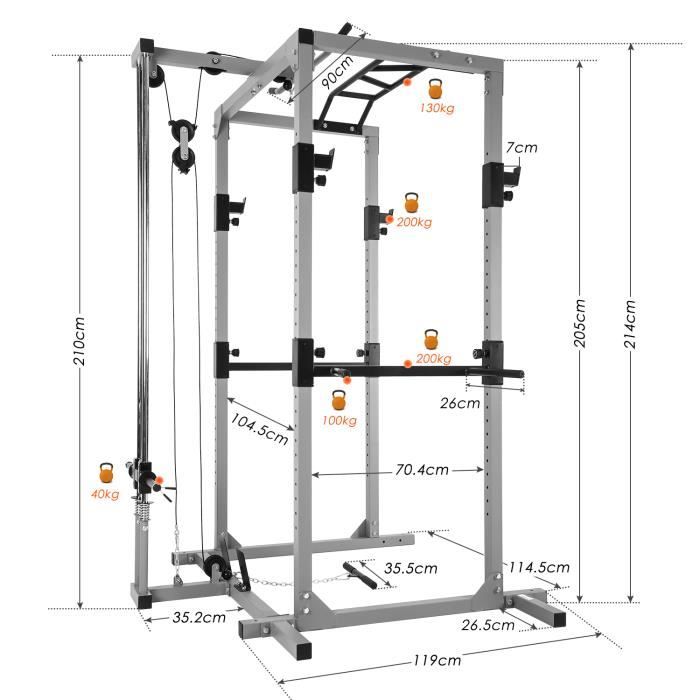MSPORTS Power Rack Premium Cage H / l / P - 215 x 120 x 140 cm Station de  musculation jusqu'à 200 kg