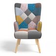 Fauteuil Scandinave Ivar En Tissu Patchwork - Multicouleurs - Structure Bois - Assise Rembourrée