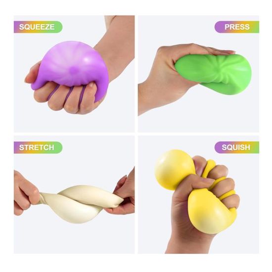 Lot De 4 Squishy Dumpling Pailletés – Balle Anti-Stress TPR – Bleu, Rose, Vert, Violet – Pour Enfants Et Adultes