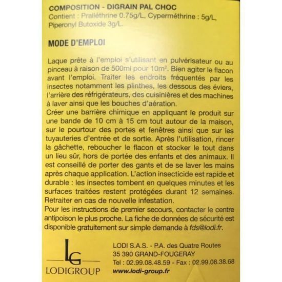 Cartons de 12 flacons de laque choc (pal choc) Anti cafards – Anti blattes 1L – , Vente Produits punaise de lit, cafards et morts aux rats