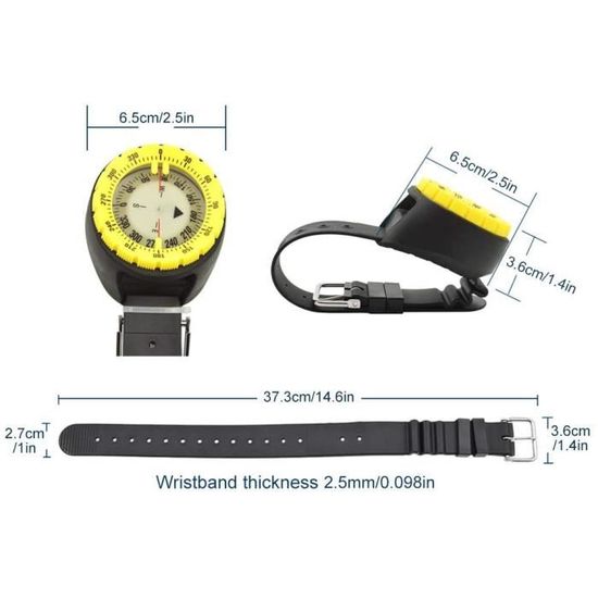 Boussole De Plongée étanche 50 M – Cadrans Lumineux, Inclinaison 30°, Sangle, Compacte, Pour Randonnée, Kayak, Camping