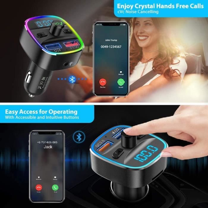 Golvery Transmetteur FM Bluetooth pour voiture, kit de voiture Bluetooth  sans fil avec écran, chargeur rapide USB Type-C PD 20 W et QC3.0,  adaptateur auxiliaire de voiture pour appels mains libres, lecteur