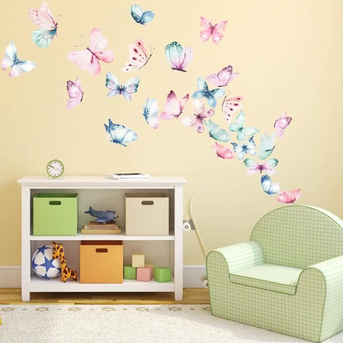 Stickers muraux papillons colorés décoration de dortoir salon chambre à  coucher PVC autocollant amovible étanche stickers de porte s - Cdiscount  Maison