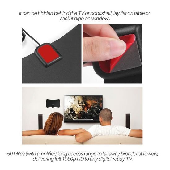 Antenne De Tv A Longue Portee D Interieur D Antenne De Tv Numerique 1080p 50 Milles Hdtv Avec L Amplificateur Alimente Par Usb Reglage Antenne Avis Et Prix Pas Cher Cdiscount