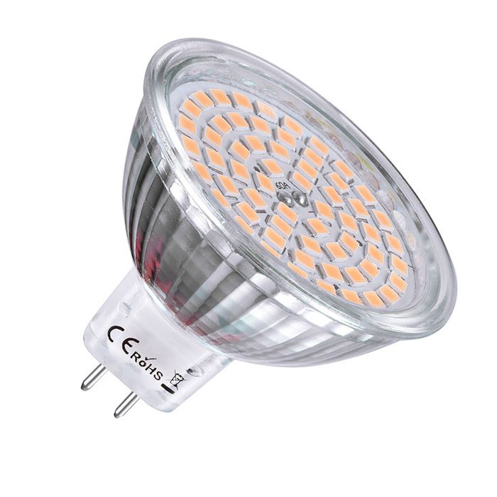 Lot De 4 Ampoules LED MR16 3W Blanc Chaud - 12V GU5.3, Verre, IP44, 25.000h, Neuf