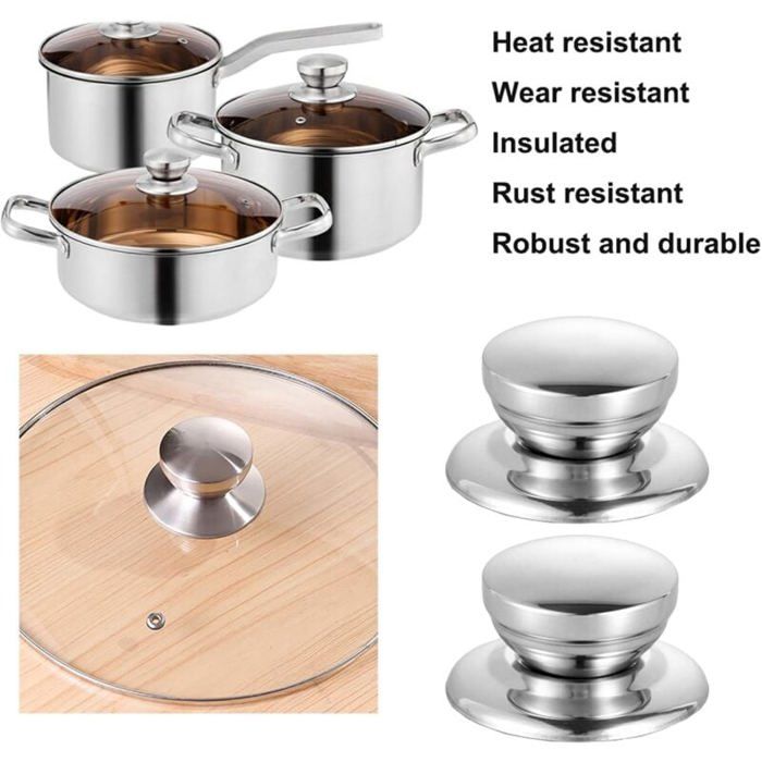 Couvercle Poele 2 Boutons De Couvercle De Casserole - Remplacement Poignée En Bakélite Et Acier Inoxydable - Universel Pour Couvercle Verre Ou Inox