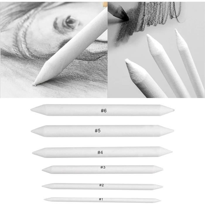 Kit D'estompes Et Tortillons Pour Dessin - 6 Tailles, Avec Papier Abrasif - Pour Fusain, Pastel, Crayon