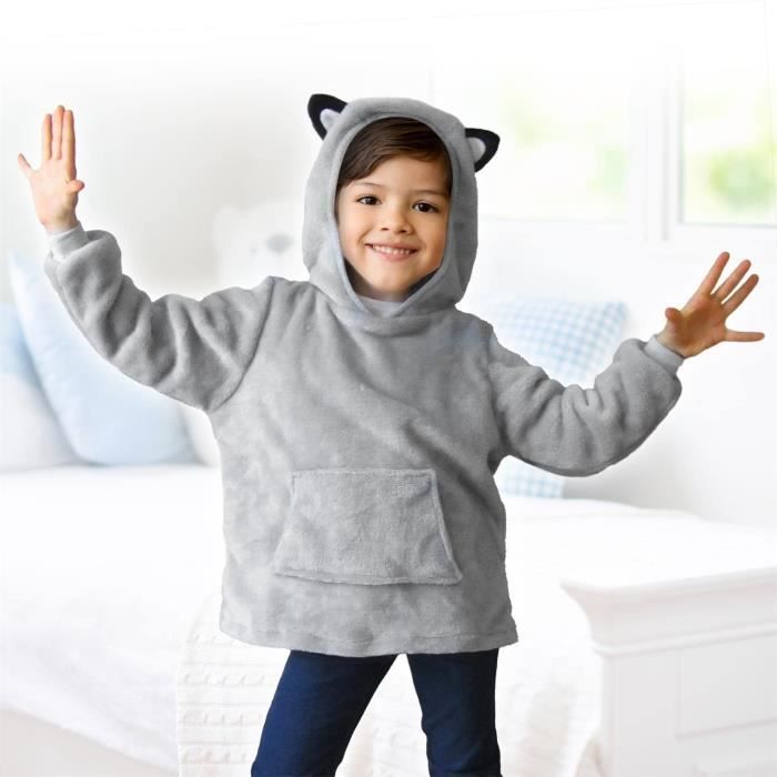 Plaid Pull Sweat à Manche et Capuche avec Poche Enfant Peluche Loup –  Taille 4 à 6 ans - Coloris Gris - Cdiscount Maison