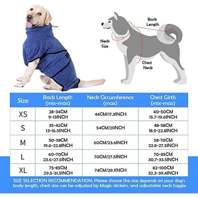 Peignoir Pour Chien En Microfibre Super Absorbant | Serviette De Bain Avec Capuche Oreilles, Velcro Et Boutons Ajustables