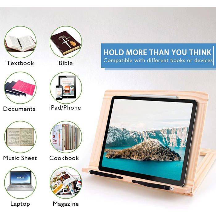 Support De Livre Pour La Lecture, Support De Livre Réglable Avec 360 ° Support Pliable Pour Livre De Recettes, Base Pivotante, Avec Clips De Page élastiques