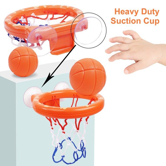 Vicloon – Panier De Basket De Bain – Ventouses – 5 Balles – Dès 1 An – Motricité, Bain Ludique – Cadeau Bébé