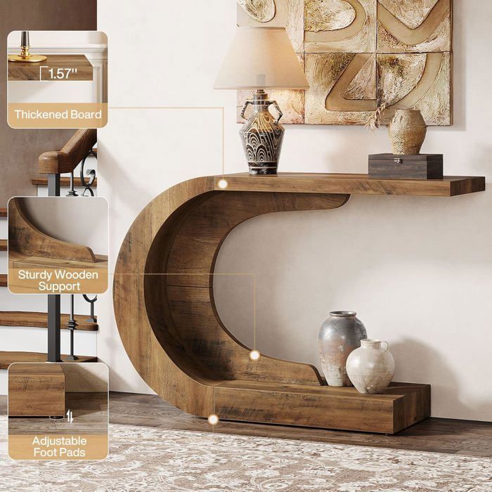Table Console étroite 105 Cm Style Fermier - En Panneau De Particules, Pieds Triangulaires En Bois - Pour Entrée, Salon, Couloir