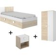 Chambre complète enfant lit gigogne 90 x 190 cm - 3 produits - Coloris : Chêne et blanc - SONIA-0