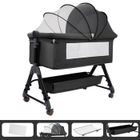 BAKLON Lit Bébé Berceau Cododo Bébé 0-36 Mois, Hauteur Réglable Lit Cododo avec Matelas Amovible, Panier de Rangement Roues - Gris ionique
