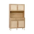 SWEEEK Buffet décor bois et cannage 4 portes 3 tiroirs 110 cm Bohème