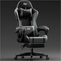 HLONONE Chaise Gaming, Siège de Bureau réglable, Fauteuil Gaming avec Repose-Pieds télescopique, Noir et Gris