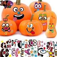Halloween Pumpkin Decorating Craft Stickers: 24 Sheet in 12 Pattern Cute Scary Face Stickers for Kids Halloween Craft Party Favors