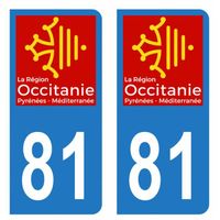 Lot 2 Autocollants Stickers plaque immatriculation voiture auto département 81 Tarn Logo Région Occitanie