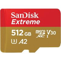Carte mémoire microSDXC SanDisk Extreme 512 Go + adaptateur SD jusqu'à 160 Mo/s, avec la Classe de vitesse UHS 3 (U3), V30