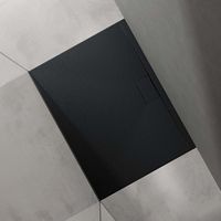 Sogood® Receveur de Douche Bac à Douche Ultra Plat en Solid Surface Gris Noir Mat Geoma07 90x120x3 cm