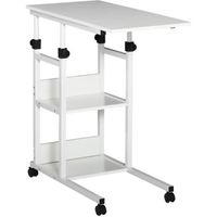 HOMCOM Table d'appoint Bout de canapé Table roulante Table de Lit pour Ordinateur Portable Hauteur réglable - cadre métal Blanc