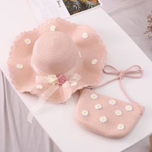 CHAPEAU - BOB ensembles roses-Chapeau de paille et sac à main pour enfants, ensemble de 2 pièces, nouvelle casquette à visi
