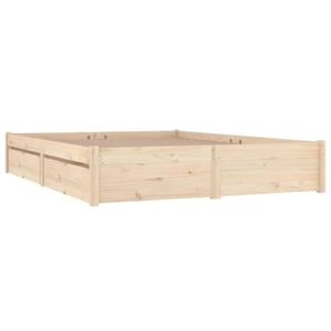 STRUCTURE DE LIT Cadre de lit avec tiroirs ATYHAO 140x190 cm - Bois de pin massif - Marron - Classique - Intemporel