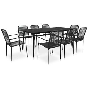 Ensemble table et chaise de jardin vidaXL Mobilier à dîner d'extérieur 9 pcs Corde en coton et acier Noir
