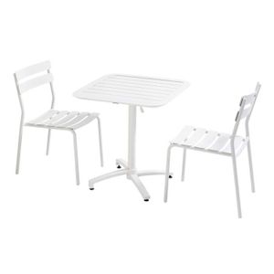 Ensemble table et chaise de jardin Ensemble table inclinable de terrasse 70 x 70 cm et 2 chaises blanc