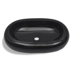 LAVABO - VASQUE Vasque ovale en céramique Noir - VGEBY - Finition haute brillance - 630 x 420 x 120 mm