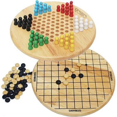 Dames chinoises en bois, jeu de société intergénérationnel. Grand plateau 37 cm