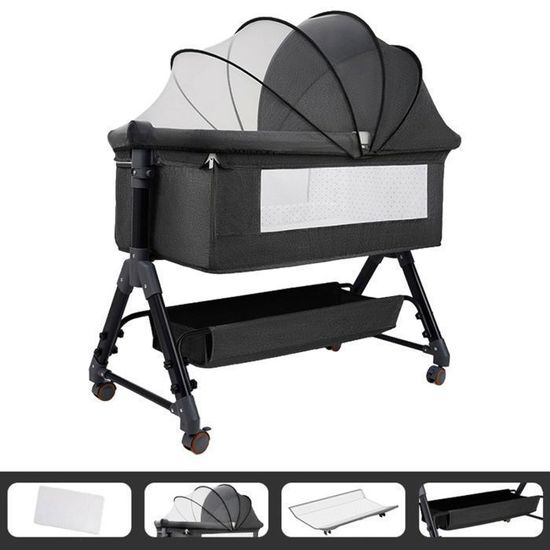Lit Bébé Berceau Cododo Pour Bébé 0-36 Mois, Lit Cododo Avec Hauteur Réglable - Matelas Amovible, Panier De Rangement Roues