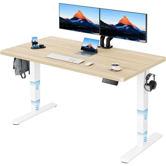 Bureau Électrique Assis-Debout - HUANUO - Blanc - 120 X 60 X (72-118)cm - 4 Hauteurs Mémorisables - Système Anti-Collision - Maison