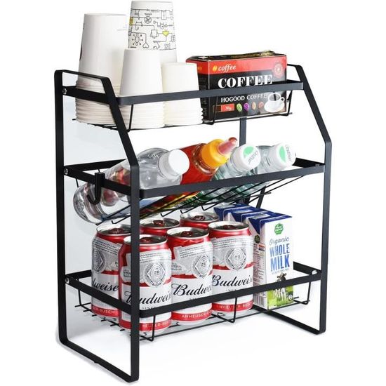 Étagère De Rangement Fruits Et Légumes – 2 Ou 3 Niveaux, Design Avec Poignée Bois – Gain De Place Sur Plan De Travail
