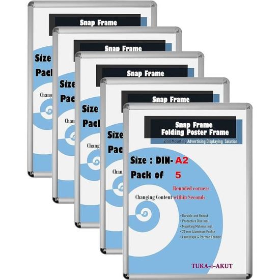 Lot De 5 Cadres à Clipser A3 Aluminium – Coins Arrondis, Profil 25 Mm, Argent – Affichage Rapide Et Élégant